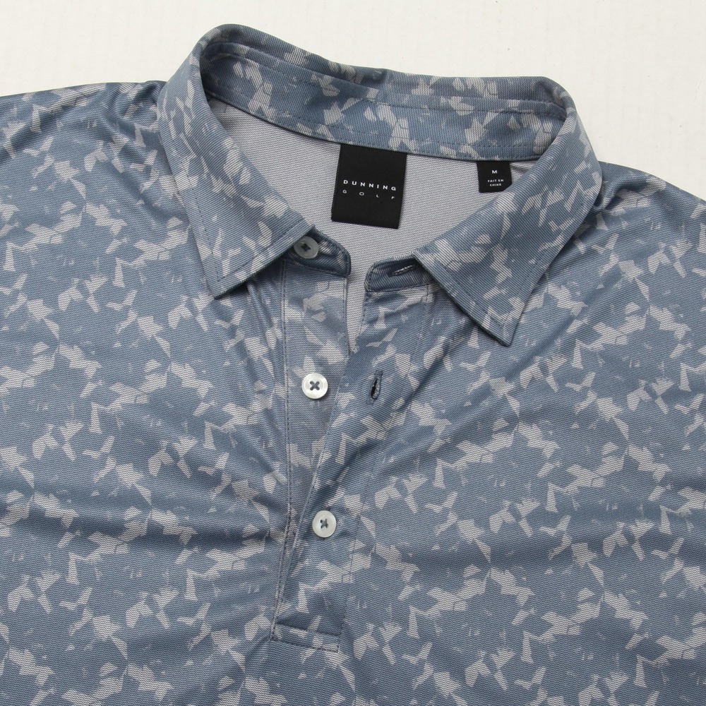 Dunning Polo Shirt Mens Medium Blue Geo Print Golf Performance Short Sleeve